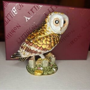 Owl - Enamel & Crystal Trinket Keeper Box Tchotchke Figure